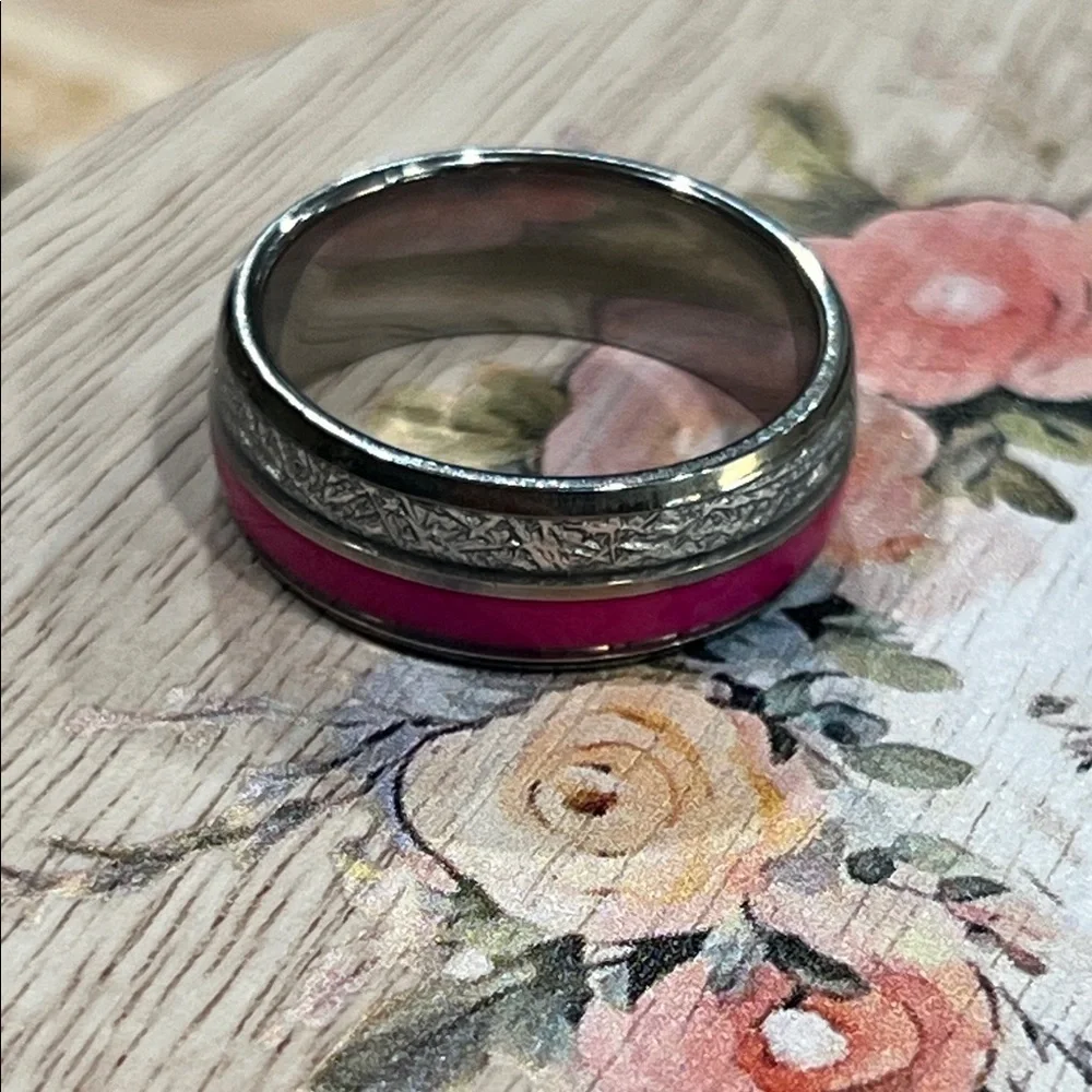 Silver and Pink Stainless Steel 8mm Ring